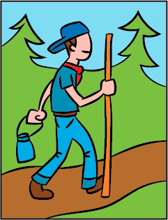 ilustración de joven caminando por el monte